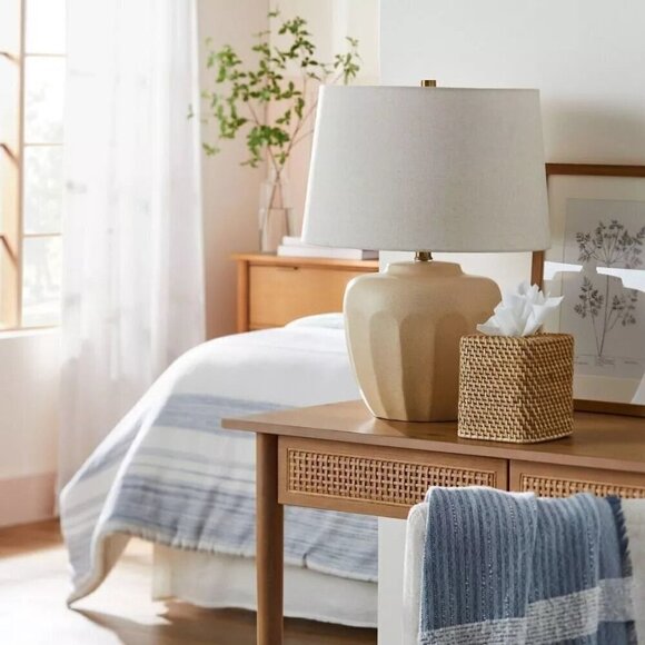 Hearth & Hand Magnolia Faceted Ceramic Table Lamp Taupe/Cream -Target New in Box - Picture 2 of 5